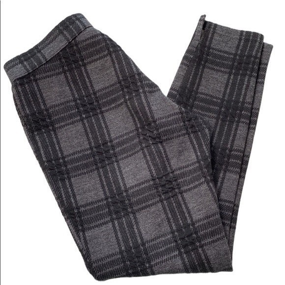 Hue Plaid Loafer Skimmer Skinny Leggings Pants Exposed Front Zipper Textured - Picture 13 of 15